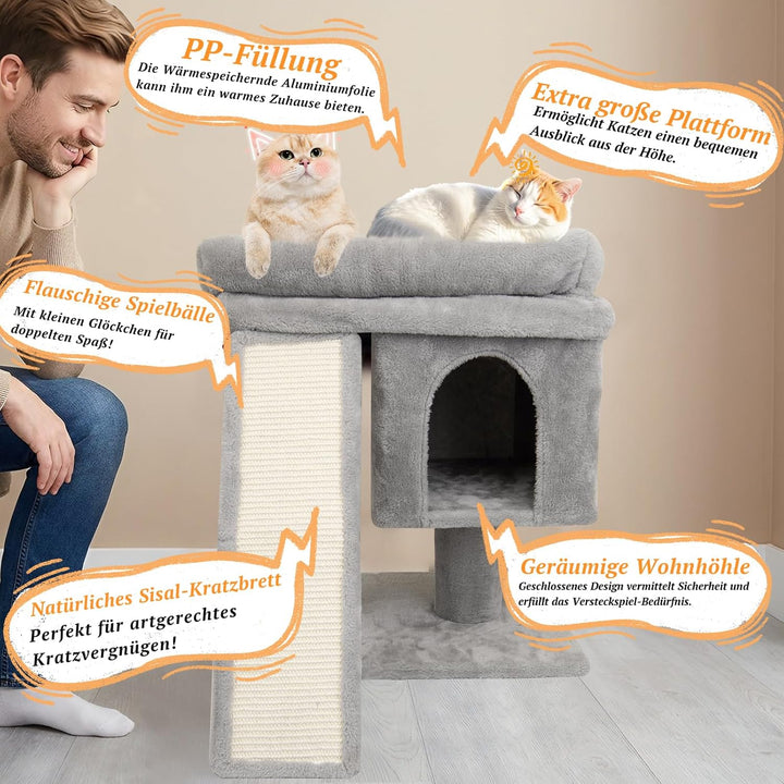 Kratzbaum klein für grosse Katzen XXL - 60cm hoch, Katzenbaum mit extra grosser Plattform (40x50cm)