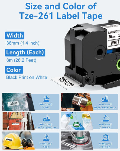 Upwinning Tze-261 Tze261 36mm Kompatile mit Brother P touch bänder 36mm, Ersatz für Tze 36mm für Bro