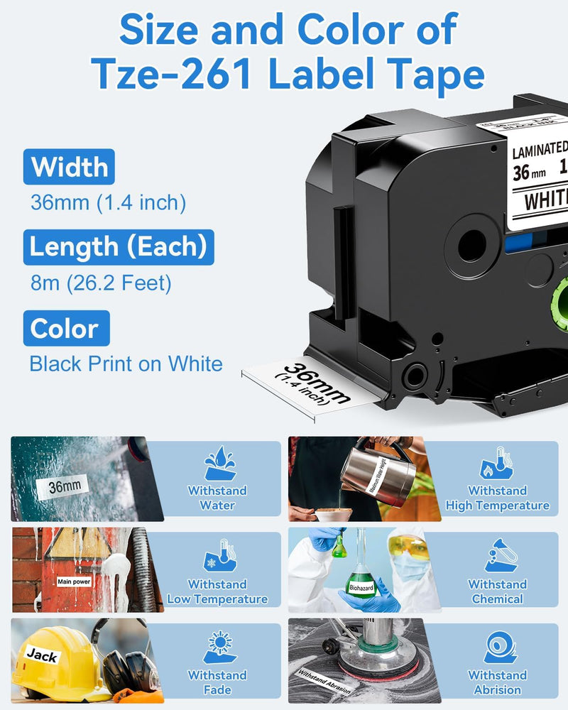 Upwinning Tze-261 Tze261 36mm Kompatile mit Brother P touch bänder 36mm, Ersatz für Tze 36mm für Bro