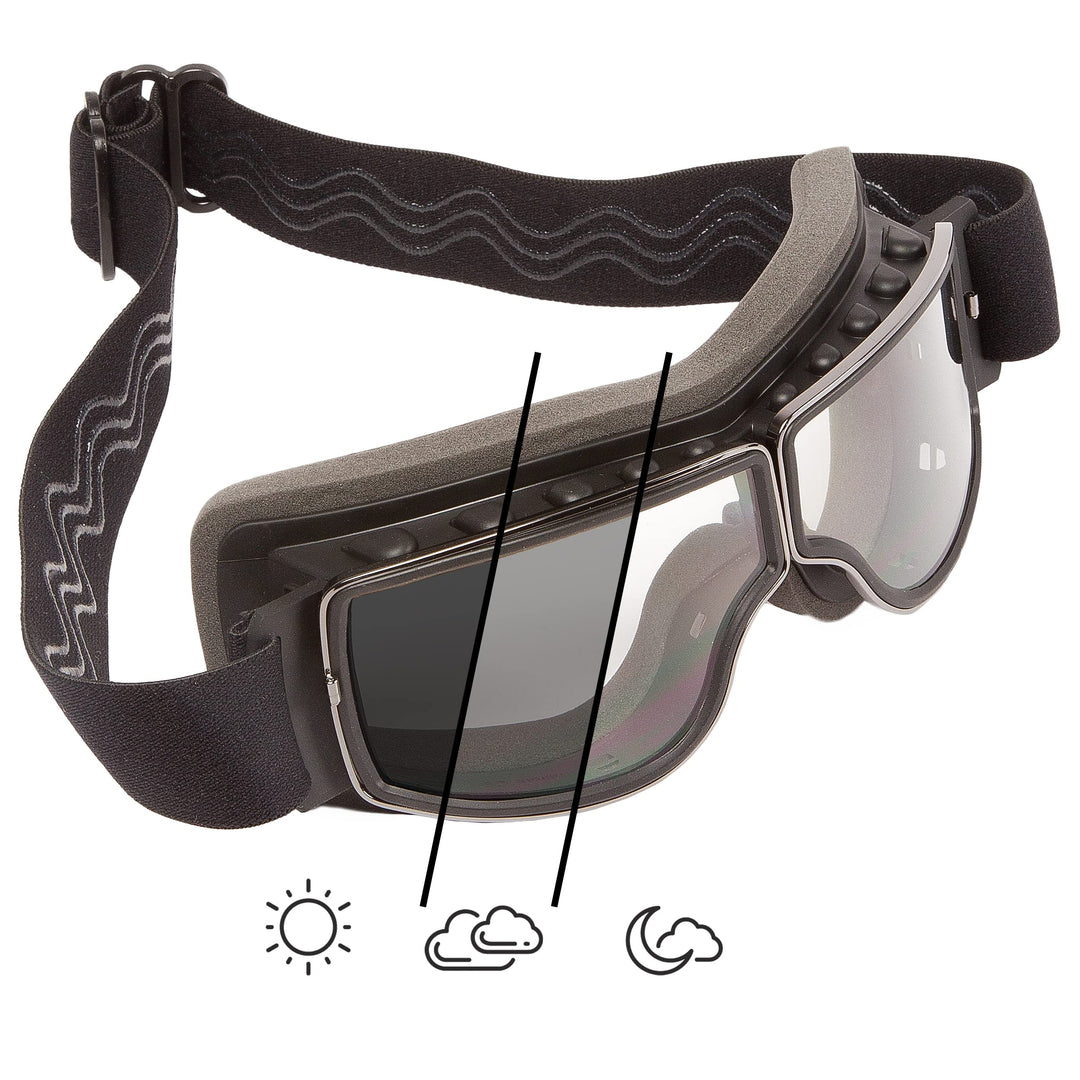 PiWear Nevada klar selbsttönend | retro Motorradbrille für Brillenträger Überbrille Schutzbrille für