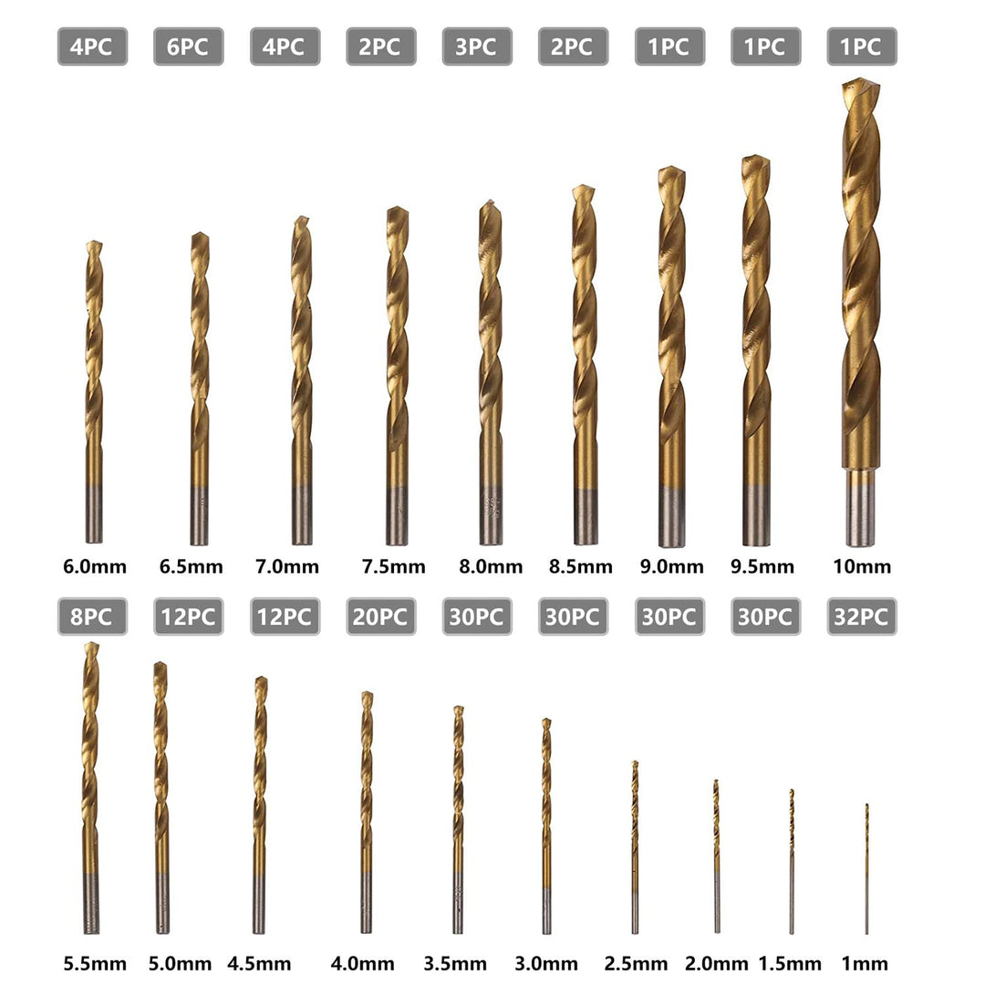 230 Pcs Drill Bit Set,Titanium Twist Drill Bit Set - 135°Tip High Speed Steel Drill Bit Kit Titanium