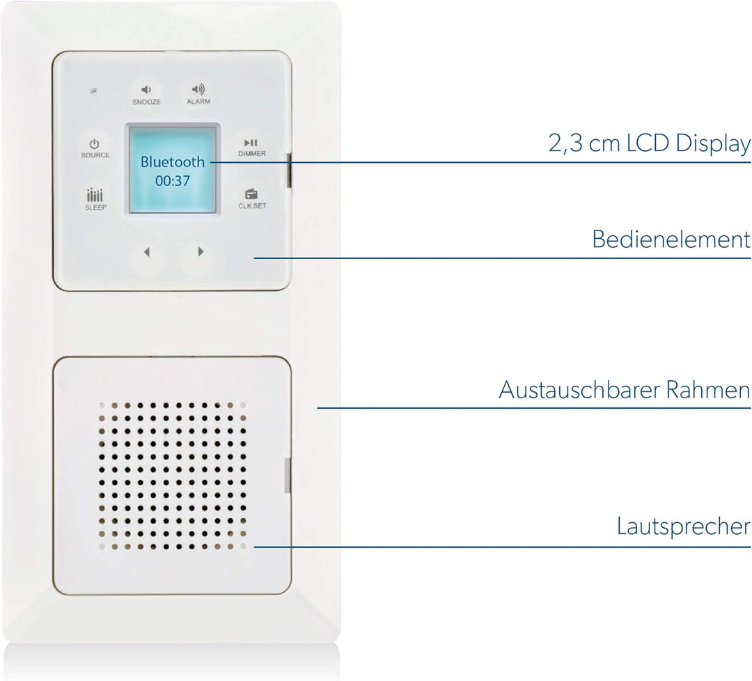 UNITEC Unterputz Radio mit Touchfunktion und Bluetooth, weiss, senkrecht und waagerecht