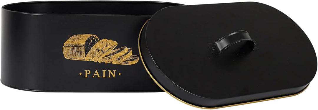 COOK CONCEPT, BT6818, Bread Box in Black and Gold Metal, elegant Design, optimal Capacity for breads
