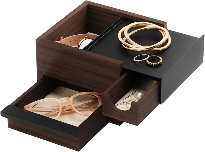 Umbra Stowit Mini Design Schmuckkasten – moderne Schmuck Box mit Geheimfächern für Ringe, Armbänder,