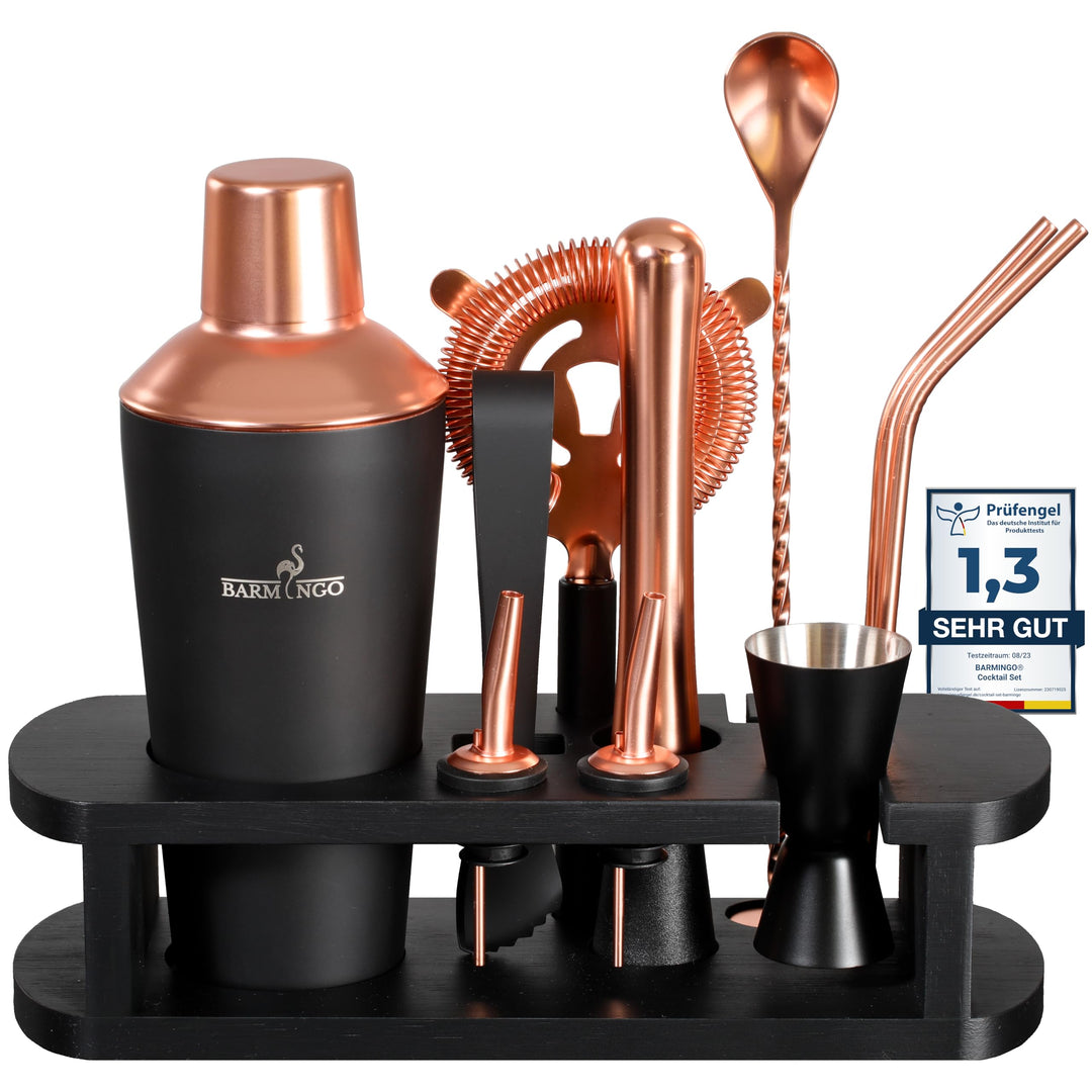 BARMINGO® Edelstahl Cocktail Set 11tlg. – 700 ml Cocktail Shaker Set mit Ständer und Bar Zubehör, Co