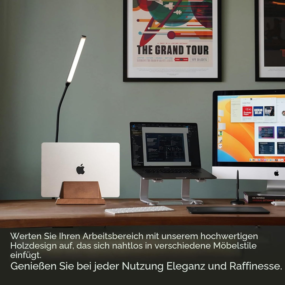 Verstellbarer vertikaler Laptop-Ständer, kompatibel mit allen Laptops, MacBook-Ständer, Holz-iPad-Ha