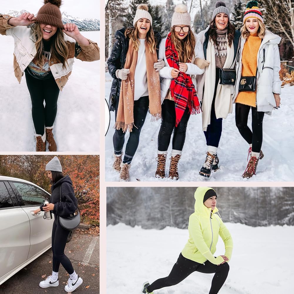 Baumwolle Thermo Leggings mit Taschen, Gefütterte High Waist Damen Winter Leggings mit Fleece, Dicke