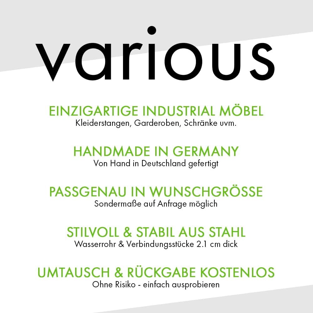Various Garderobe für die Ecke - div. Grössen, z.B. 60 x 200 cm - Industrial Design Kleiderstange do