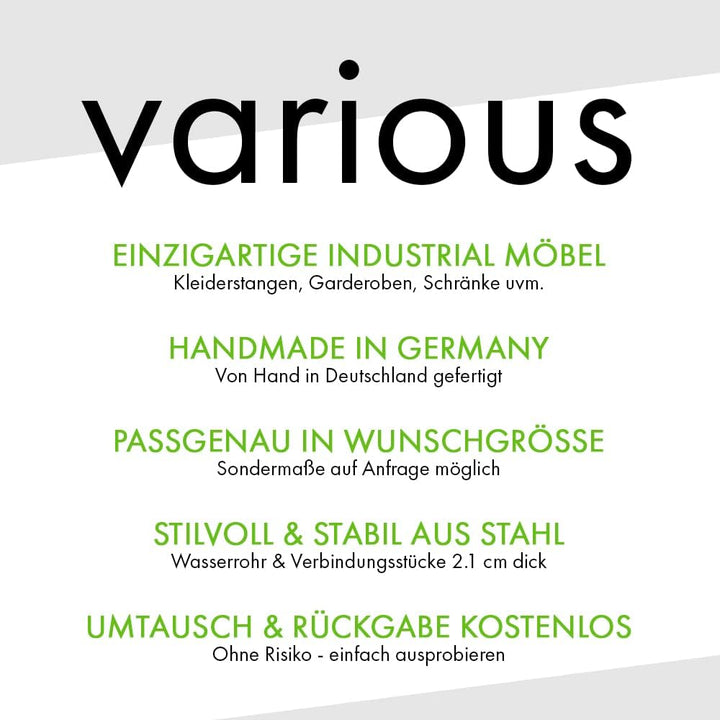 Various Garderobe für die Ecke - div. Grössen, z.B. 60 x 200 cm - Industrial Design Kleiderstange do
