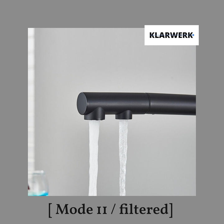 Felix | 3 Wege Premium Schwarz matt ausziehbare Armatur | Edelstahl Osmose Wasserhahn Küche |Mischba