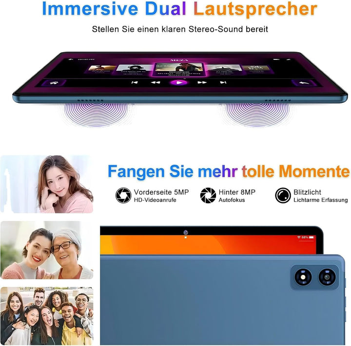 Android 14 Tablet 10 Zoll 22GB RAM+128GB ROM Octa-Core Tablet 5G WiFi, Mit Tastatur Maus, 8000mAh, (