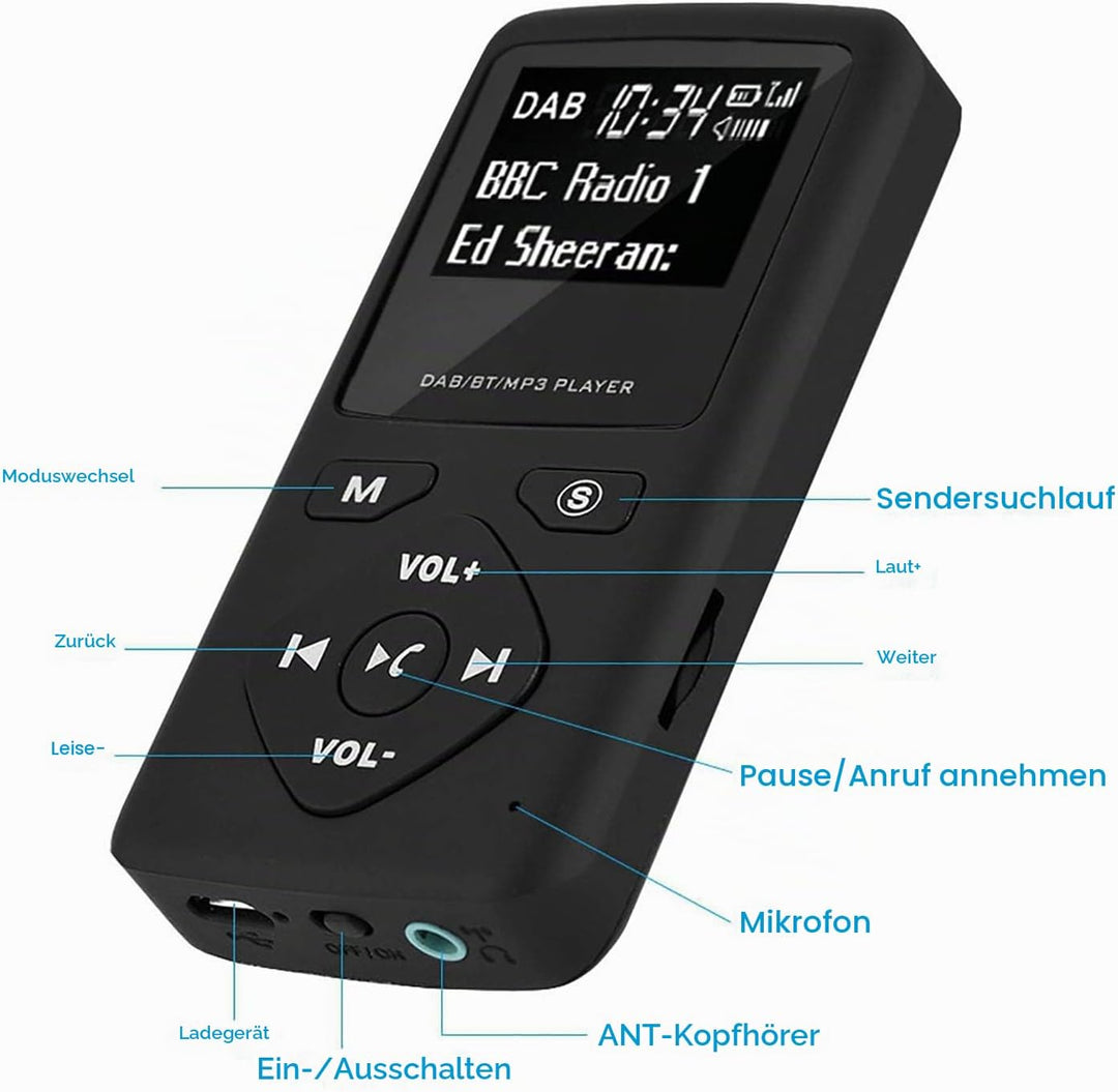 Vikye Tragbares Radio, DAB/DAB+ Pocket Digital Radio Receiver FM Radio mit LCD Display Taschenradio