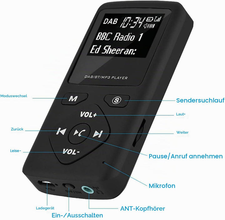 Vikye Tragbares Radio, DAB/DAB+ Pocket Digital Radio Receiver FM Radio mit LCD Display Taschenradio