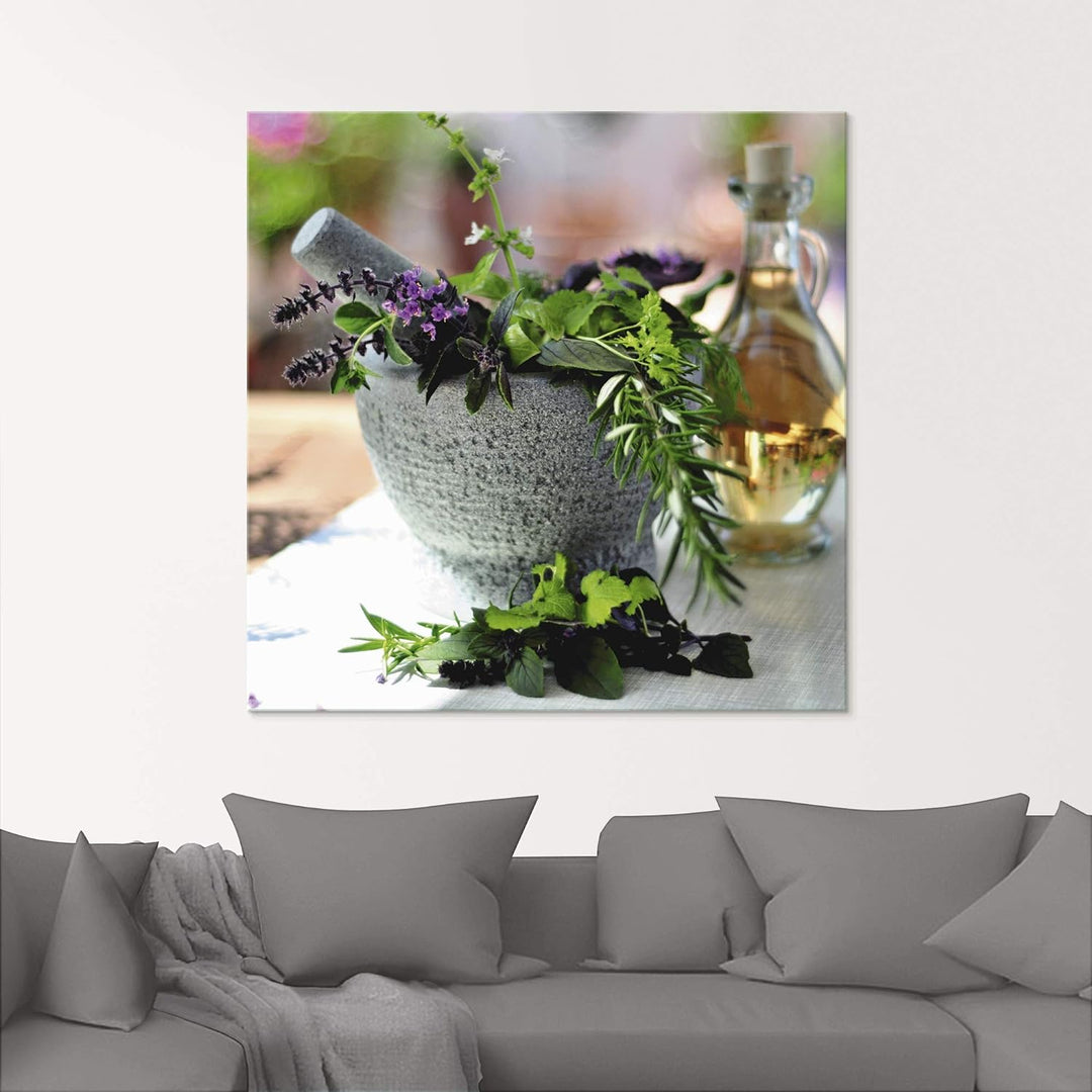 ARTland Glasbilder Wandbild Glas Bild einteilig 50x50 cm Quadratisch Stillleben Kräuter Gewürze Mörs