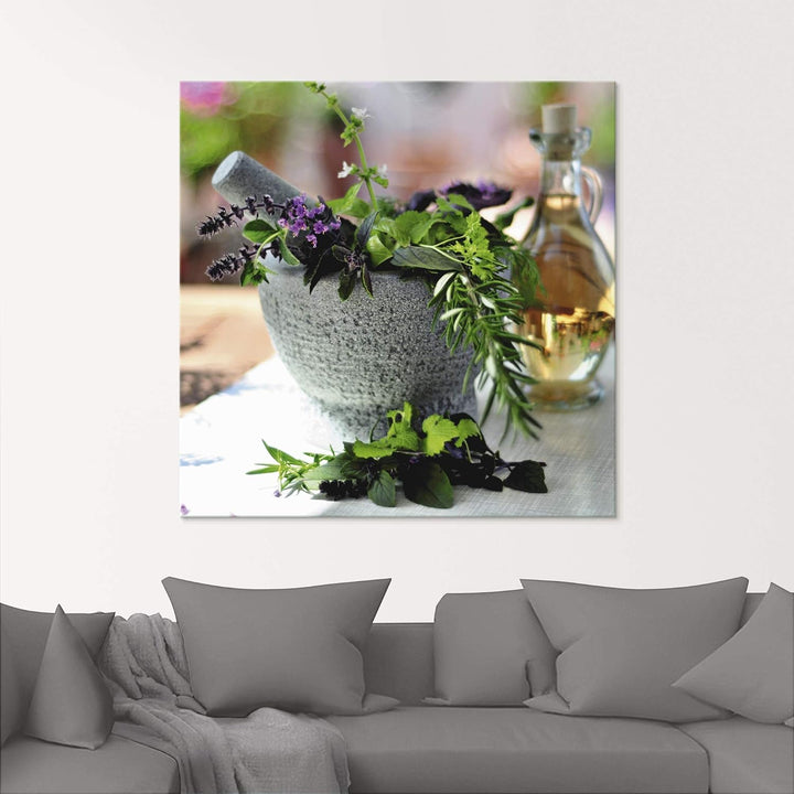 ARTland Glasbilder Wandbild Glas Bild einteilig 50x50 cm Quadratisch Stillleben Kräuter Gewürze Mörs