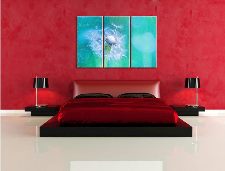 Pixxprint Schöner weisser Löwenzahn als Leinwandbild/Grösse: 3 Teilig (120x80) / Wandbild/Kunstdruck