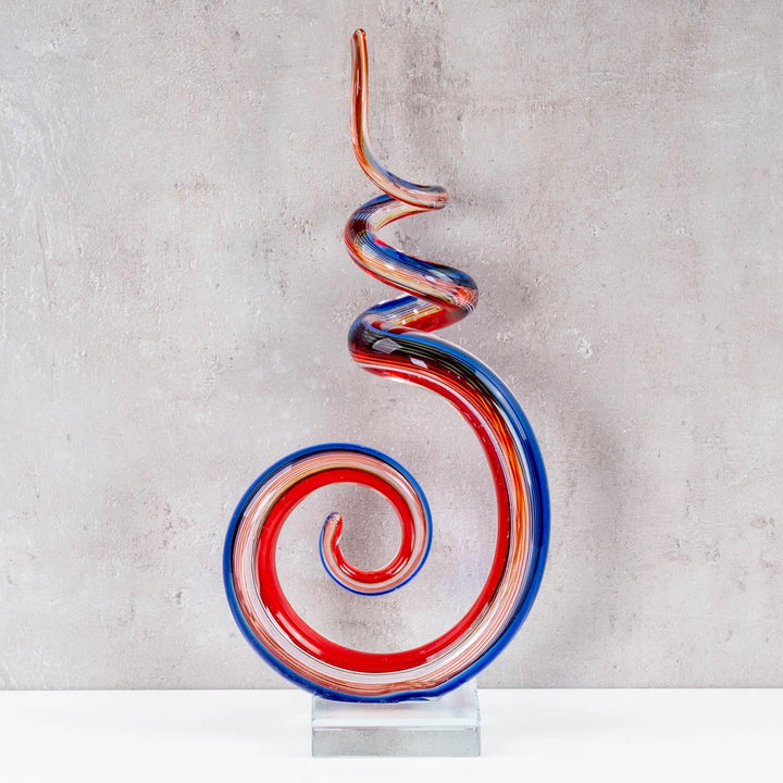 levandeo Designer Glas-Figur mit transparentem Sockel - Unikat - 34x16cm - hochwertig Gold Rot Weiss