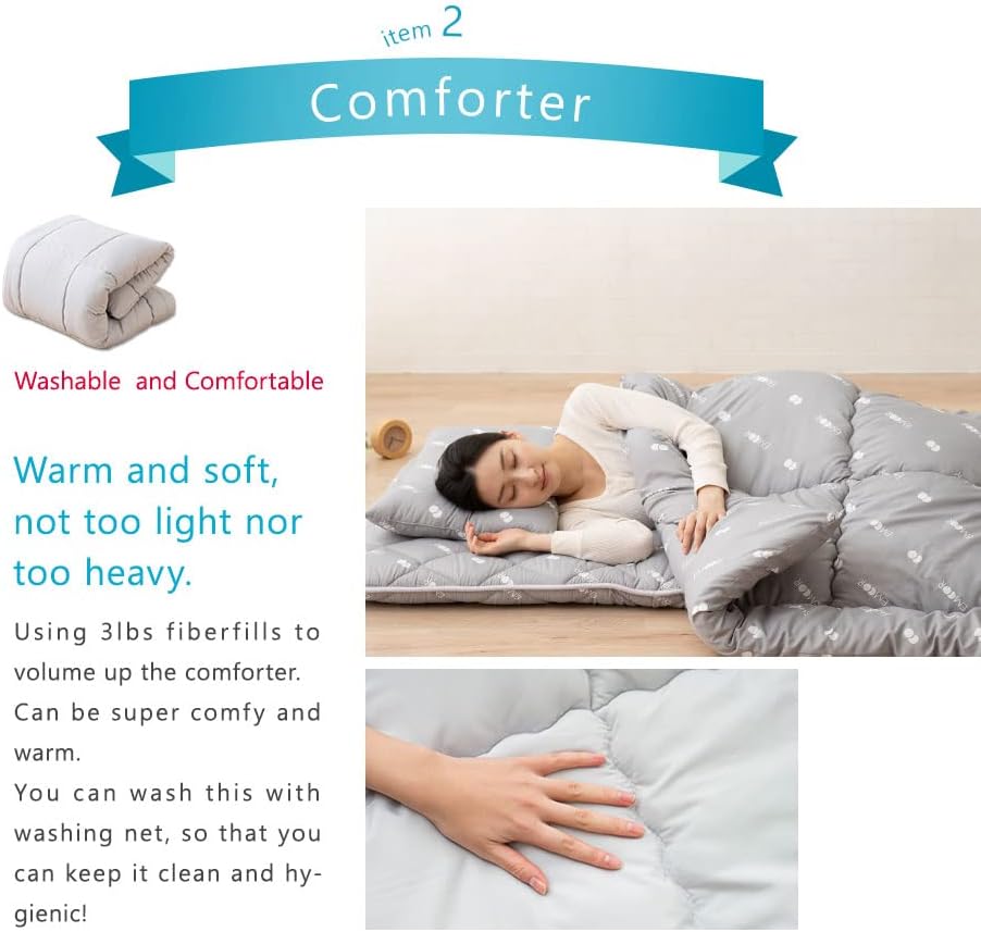 EMOOR Japanische Faltbarer Futon Matratze Set(Matratze, Tröster, Kopfkissen) CLASSE3, 100 x 210 cm,