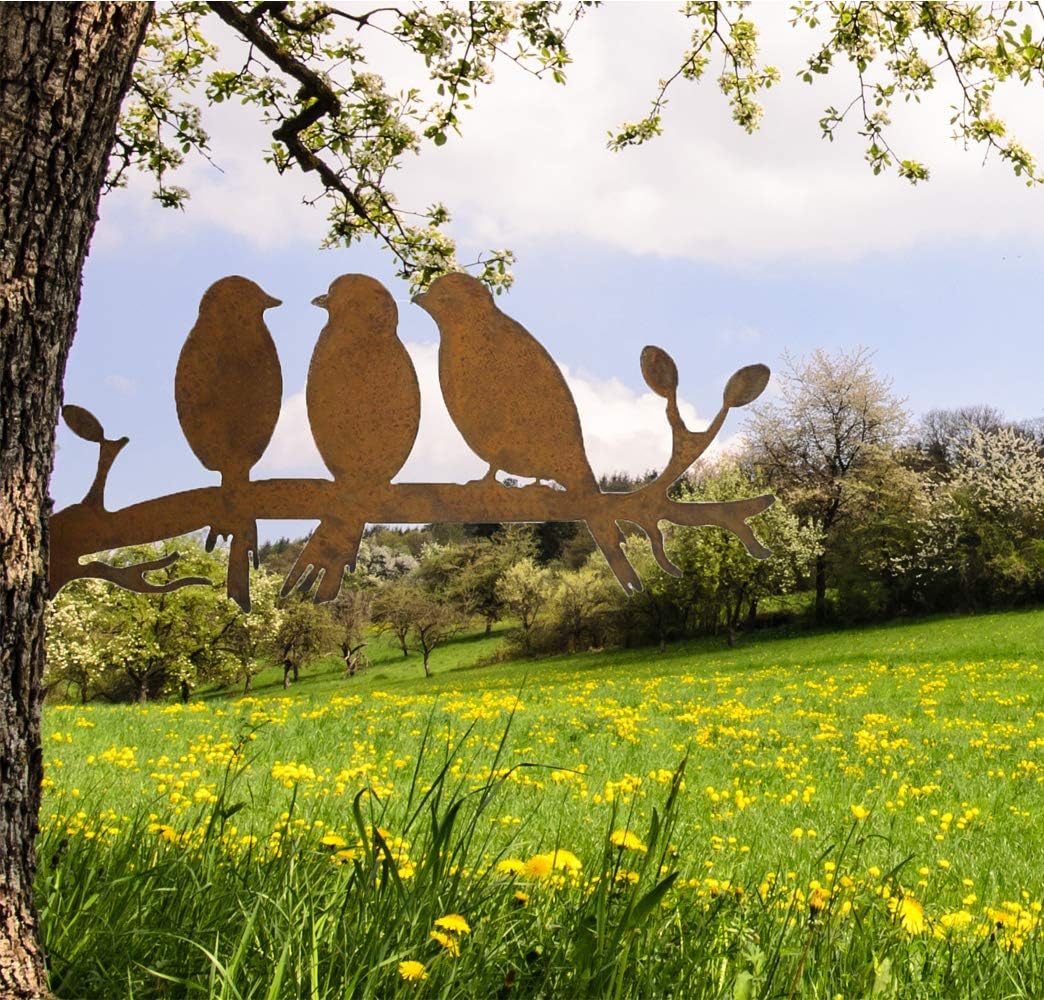 Bornhöft Gartenstecker Baumstecker Metall Rost rostige Gartendeko Edelrost 3er Vögel Vogel rostige D