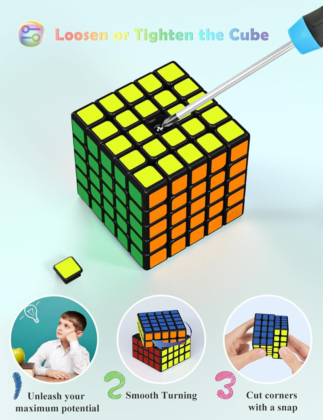 ROXENDA Zauberwürfel Set, Speed Cube Set mit 2x2 3x3 4x4 5x5 Zauberwürfel mit Geschenkbox, Geheimes