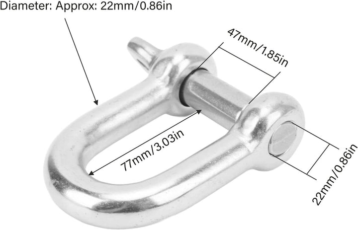 2 Stück 22mm Marine Schäkel Edelstahl D Ring Schäkel Starke Stärke Schraube Pin Ankerschäkel Nautisc