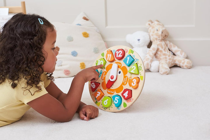 Hape Steckpuzzle Uhr - Grosses Holz-Uhrpuzzle-Lernspielzeug mit dicken Zeigern und Zahlen, pädagogis