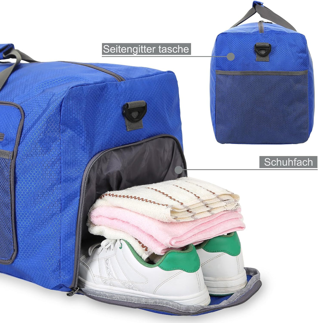 Leichte Faltbare Reisetasche 60L Grosse Travel Duffle Bag Übernachtung Taschen Verpackbar Reisegepäc
