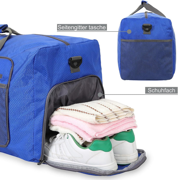Leichte Faltbare Reisetasche 60L Grosse Travel Duffle Bag Übernachtung Taschen Verpackbar Reisegepäc