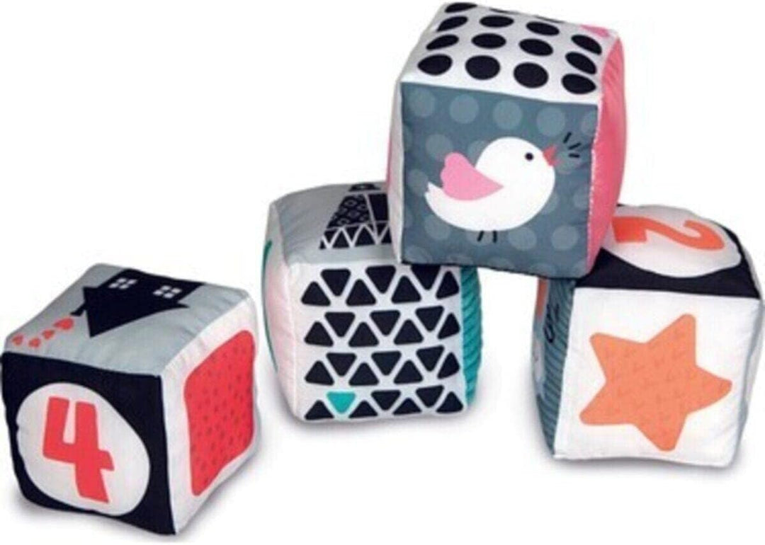 Clementoni 17321 Black & White Würfel, 4 lehrreiche Plüschwürfel, weiches Spielzeug für Babys Entwic