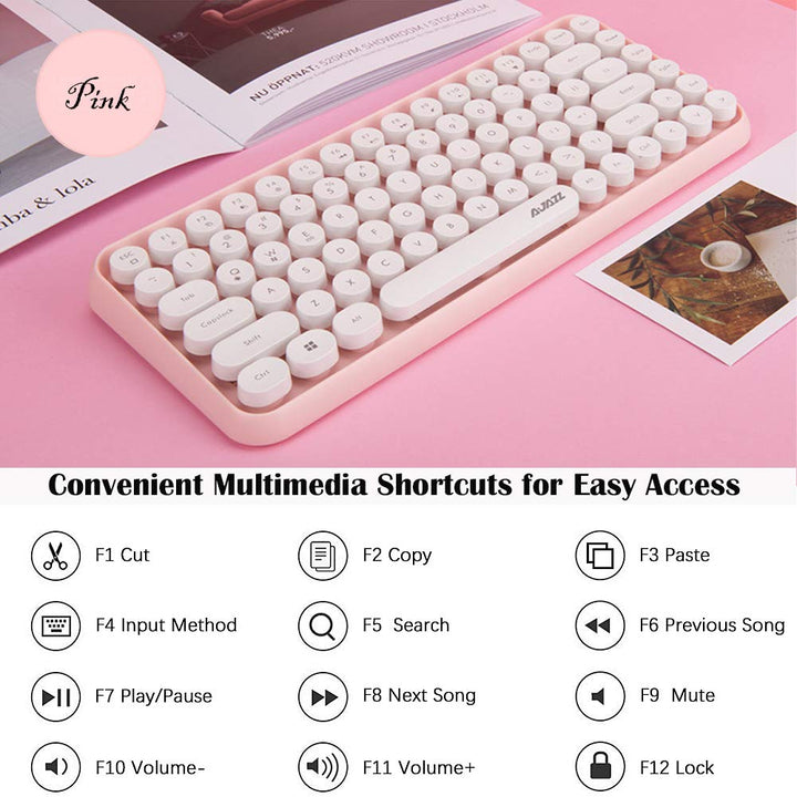 FELiCON 308i Kabellose Retro Tastatur, Bluetooth Silent Cute Computer Tastatur mit Runder Punk Taste