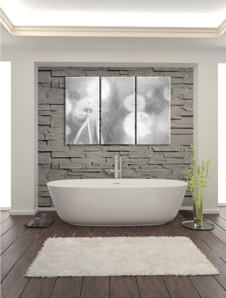 Pixxprint Romantische Pusteblumen Kohle Zeichnung Effekt 3-Teiler Leinwandbild 120x80 Bild auf Leinw