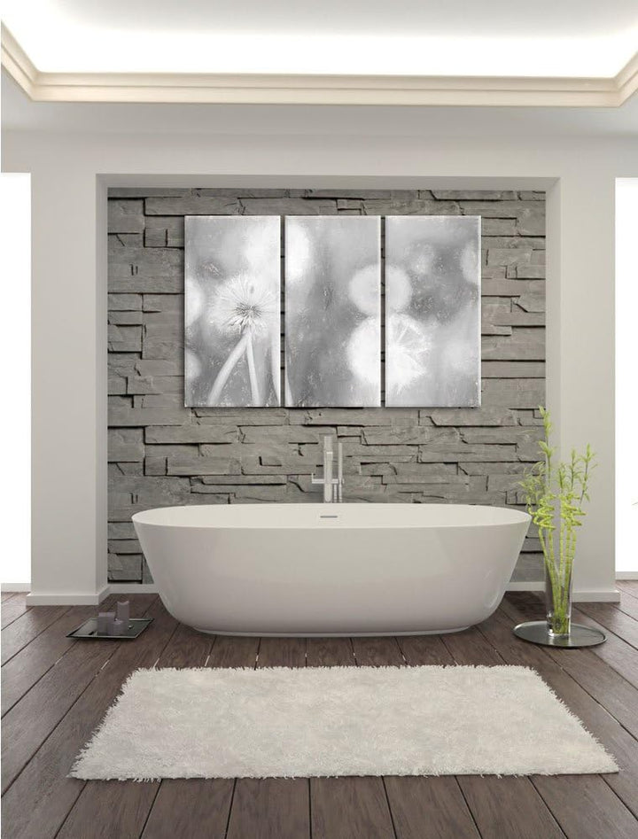 Pixxprint Romantische Pusteblumen Kohle Zeichnung Effekt 3-Teiler Leinwandbild 120x80 Bild auf Leinw