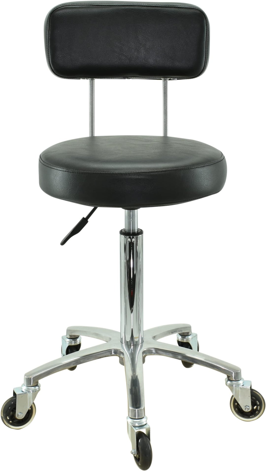Premium Rollhocker mit Lehne höhenverstellbar von 55 bis 75 cm - Rundsitz - Drehhocker Arbeitshocker