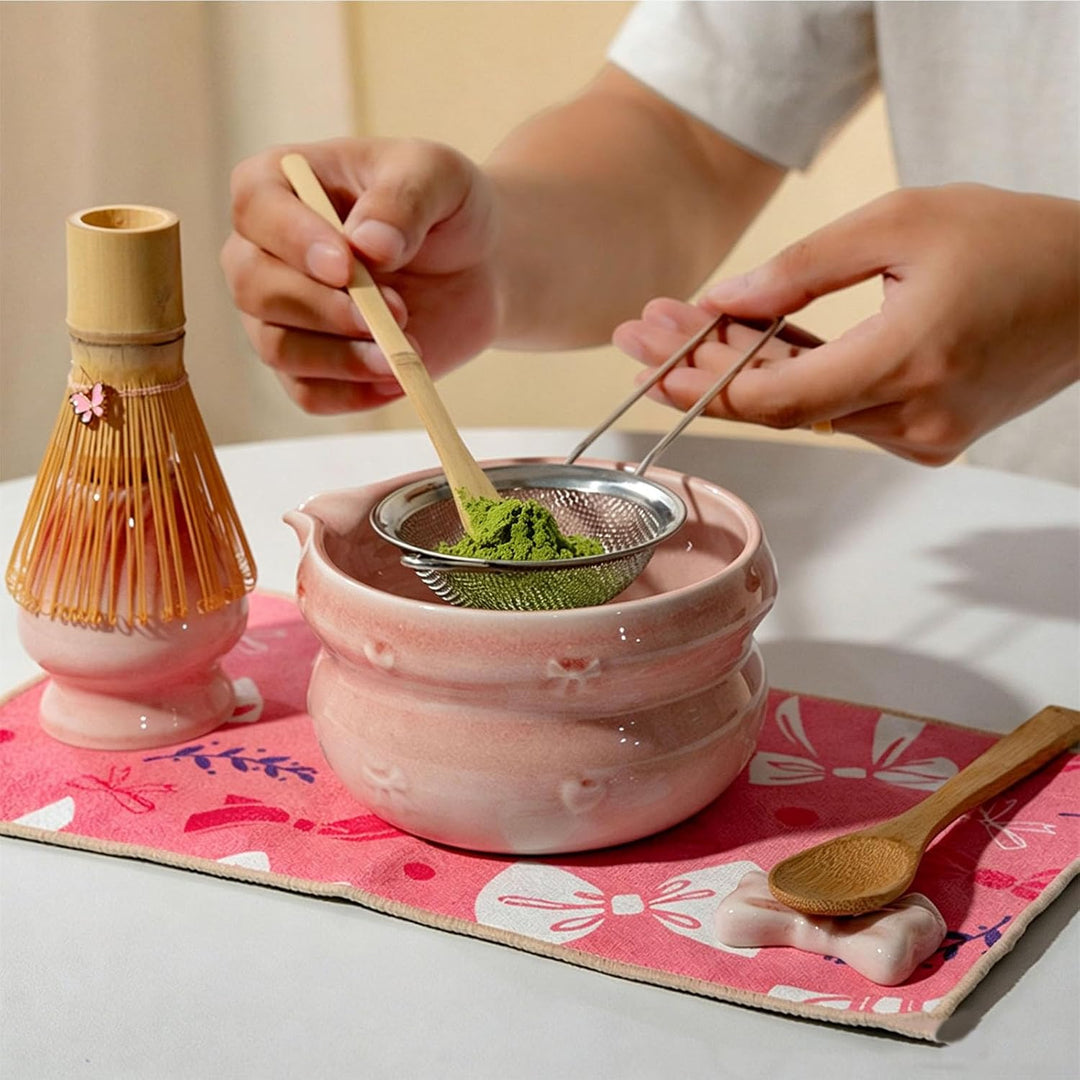 Matcha Set| Matcha Besen|Matcha Tea Set | Baumwoll-Teetuch, Matcha Whisk, Schaufel, Sieb, Matcha-Bes