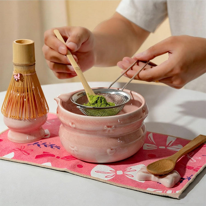 Matcha Set| Matcha Besen|Matcha Tea Set | Baumwoll-Teetuch, Matcha Whisk, Schaufel, Sieb, Matcha-Bes
