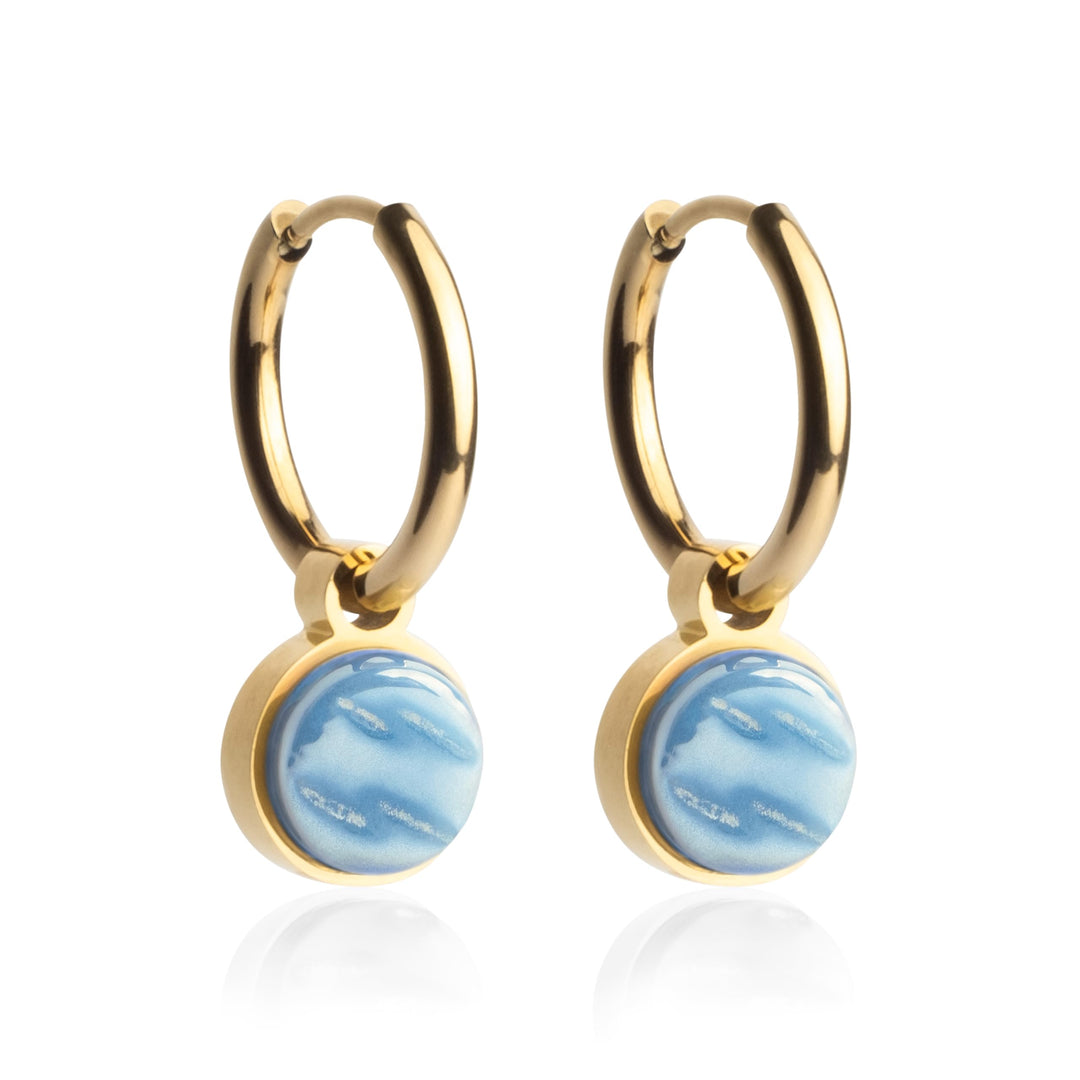 Gold Ohrringe Creolen mit Anhänger zum Wechseln • Edelstahl Ohrhänger mit Charm in blau • nickelfrei