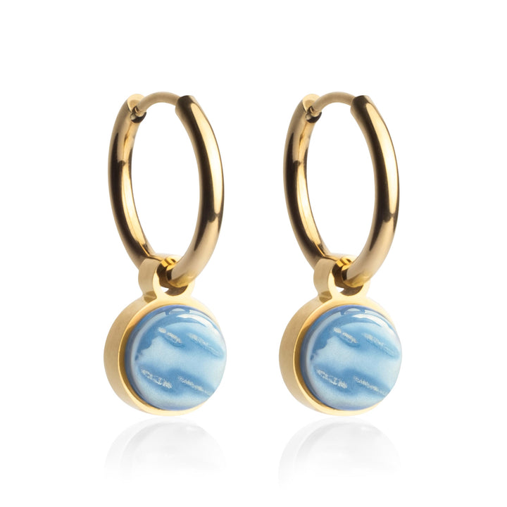 Gold Ohrringe Creolen mit Anhänger zum Wechseln • Edelstahl Ohrhänger mit Charm in blau • nickelfrei