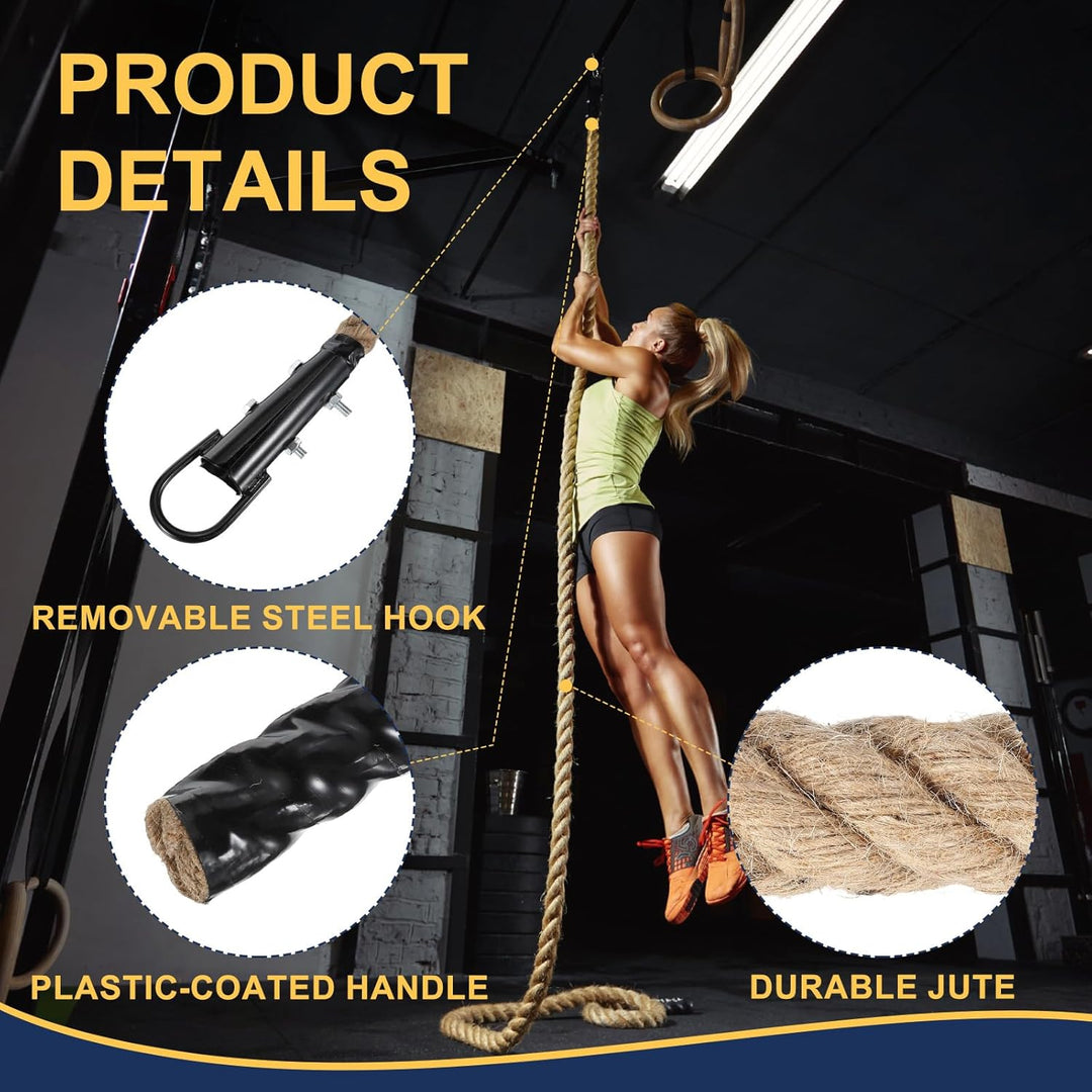 QUARKZMAN Battle Rope Schaukelseil Jute Schwungseil Fitness Trainingsseil mit Schwarzem Metallhaken