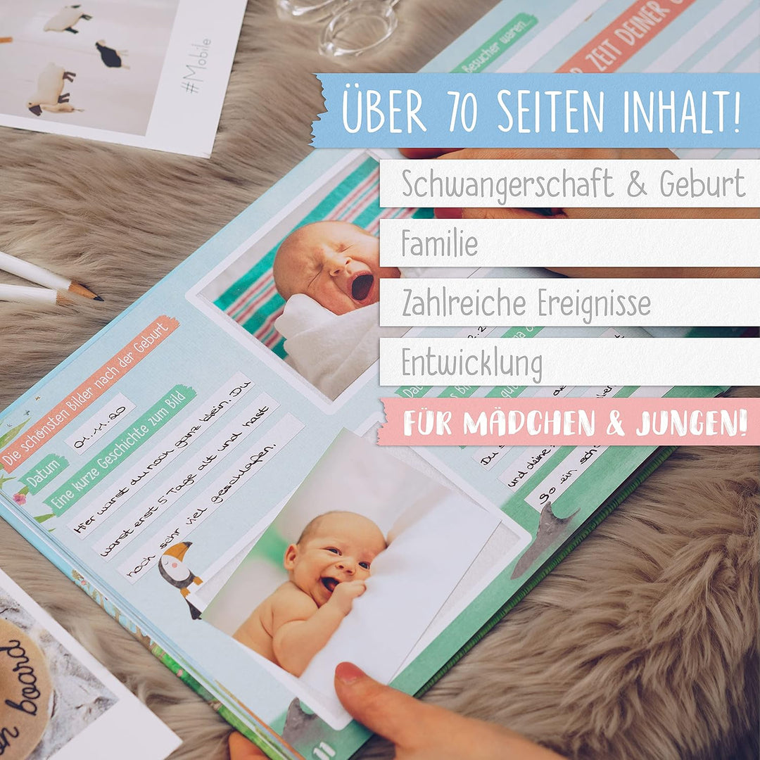 TWIVEE - Babyalbum - Mein erstes Jahr - Mädchen und Jungen - Erinnerungsbuch Baby - Babytagebuch - B