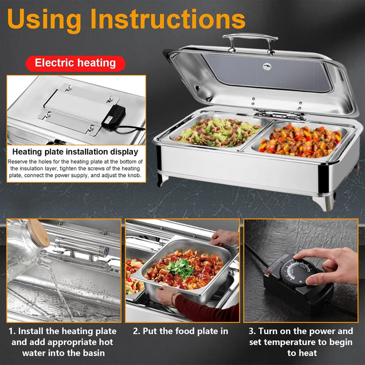 Chafing Dish Elektrisch, 9L Edelstahl Speisenwärmer Buffetwärmer (GN1/3) | Kommerziell Elektrisch Wa