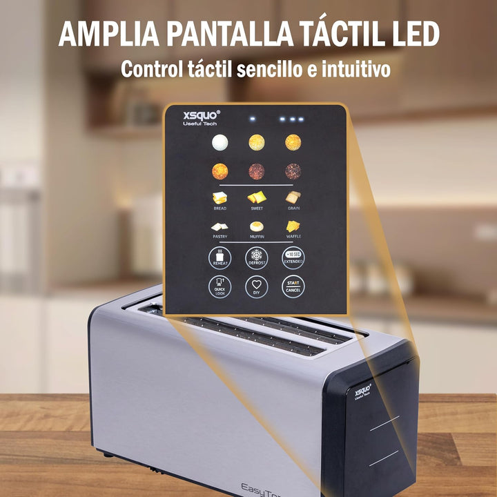 Easy Toast Pro Digitaler Toaster mit Autolift, Touchscreen, 6 Bräunungsstufen, 6 Brotprogramme, Auft