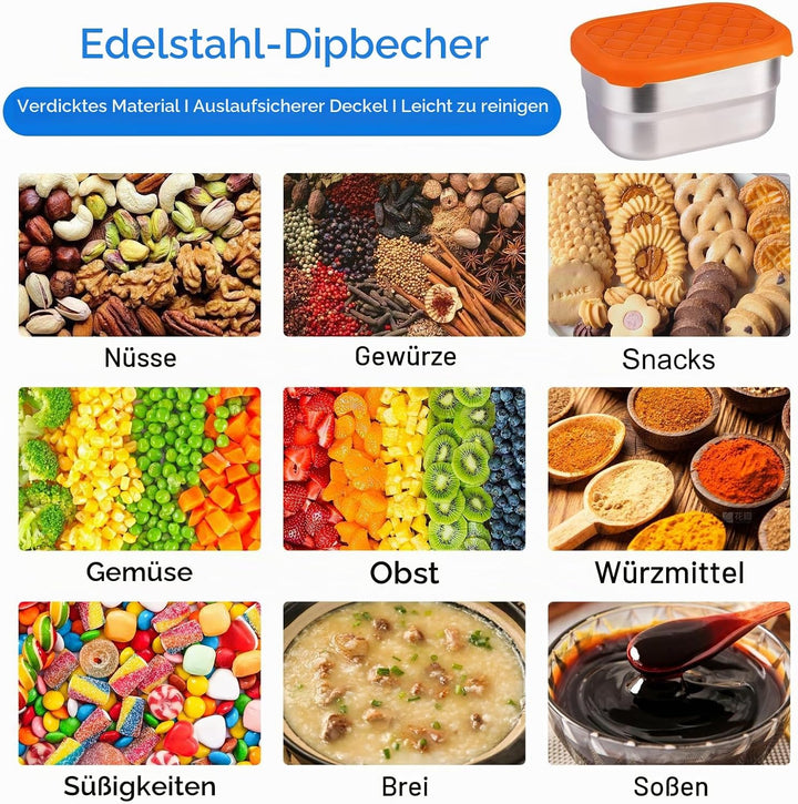 4 Stück Snackbox Edelstahl Klein, 230 ml Kleine Dosen mit Deckel, Gefrierdosen Klein Dosen, Auslaufs