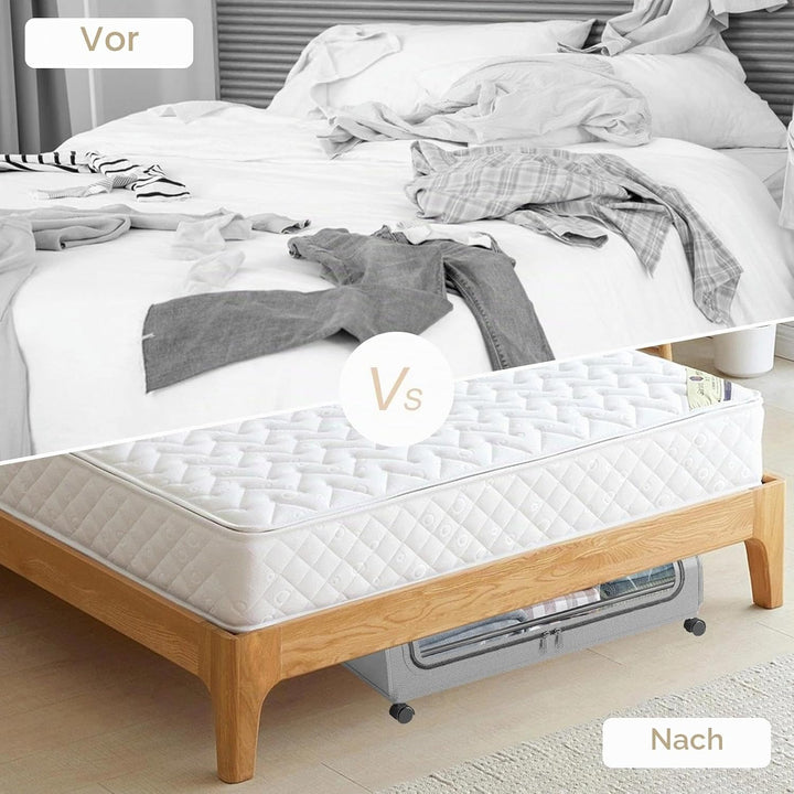 2 Stück Unterbett Aufbewahrungsbox, Unterbettkommode mit Sichtfenster, Bettkasten Organizer, Metall-