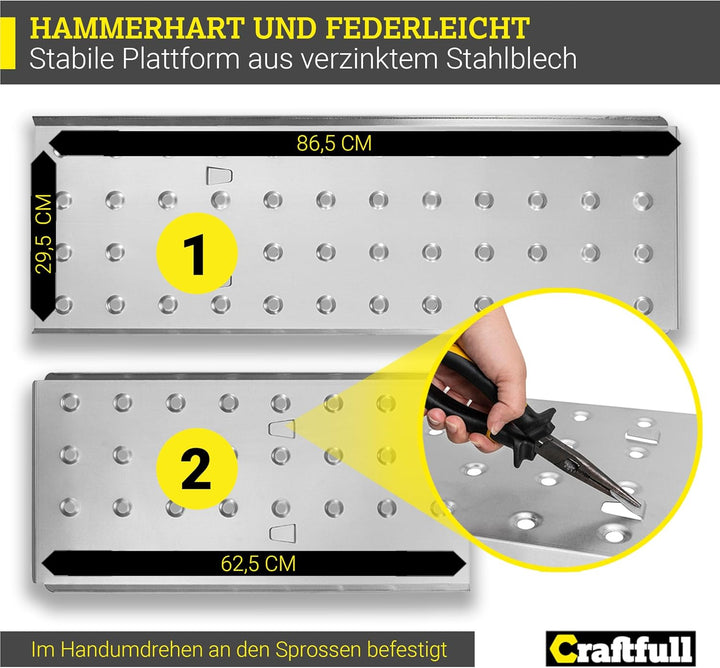 𝐂𝐑𝐀𝐅𝐓𝐅𝐔𝐋𝐋 Arbeitsplattform für Mehrzweckleiter CF-104A | 𝟑 𝐉𝐀𝐇𝐑𝐄 𝐆𝐀𝐑𝐀𝐍𝐓𝐈𝐄 - 145 x 30 x 3 cm - Leiter