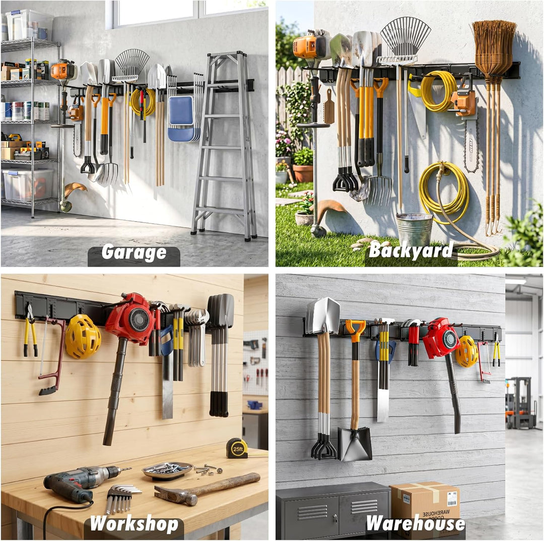 Housolution Verstellbar Garagen Gerätehalter 162,56cm, Metall Wandhaken mit 4 Schienen 12 Haken Werk