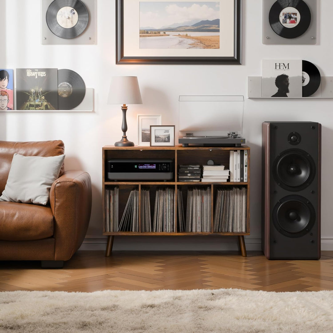 Plattenspieler-Ständer mit Schallplattenaufbewahrung, Vinyl-Plattenregal mit Präsentationsfläche, Sc