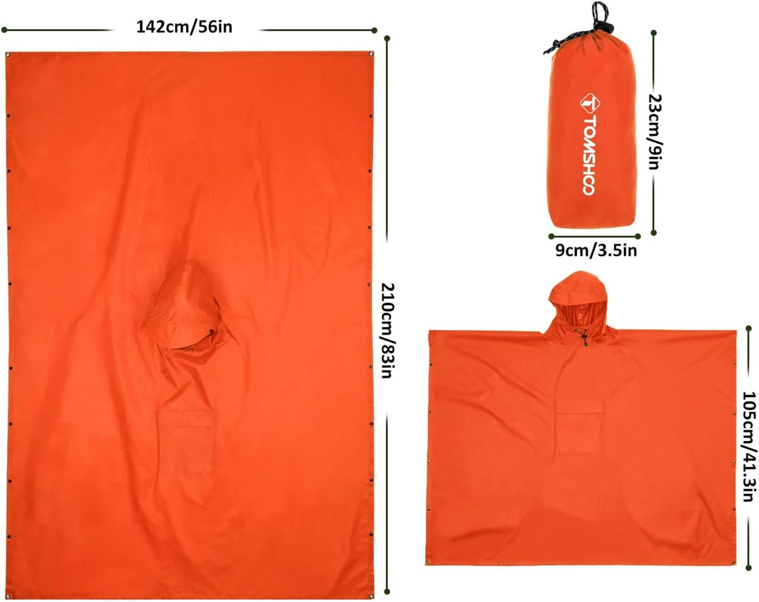 TOMSHOO Regenjacken Regenponcho Regenmantel Wasserdicht Unisex Camping Zelt Campingdecke Tarp Zeltpl