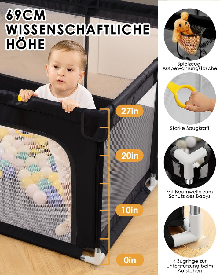Laufstall Baby mit Spielmatte,Laufgitter Baby,Kinderzaun mit Atmungsaktivem Netz,Tragbarer Laufstall