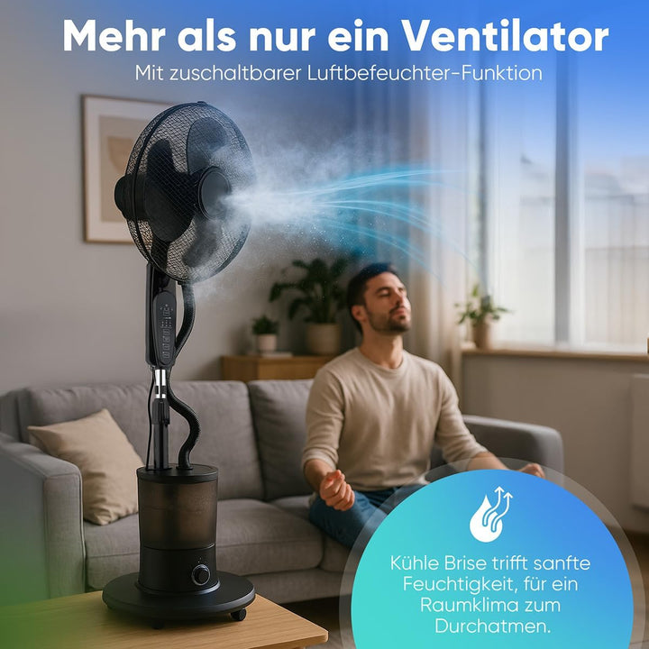 ProfiCare® Ventilator leise mit Luftbefeuchter | Schwenkfunktion | Höhe und Winkel verstellbar | 3 S