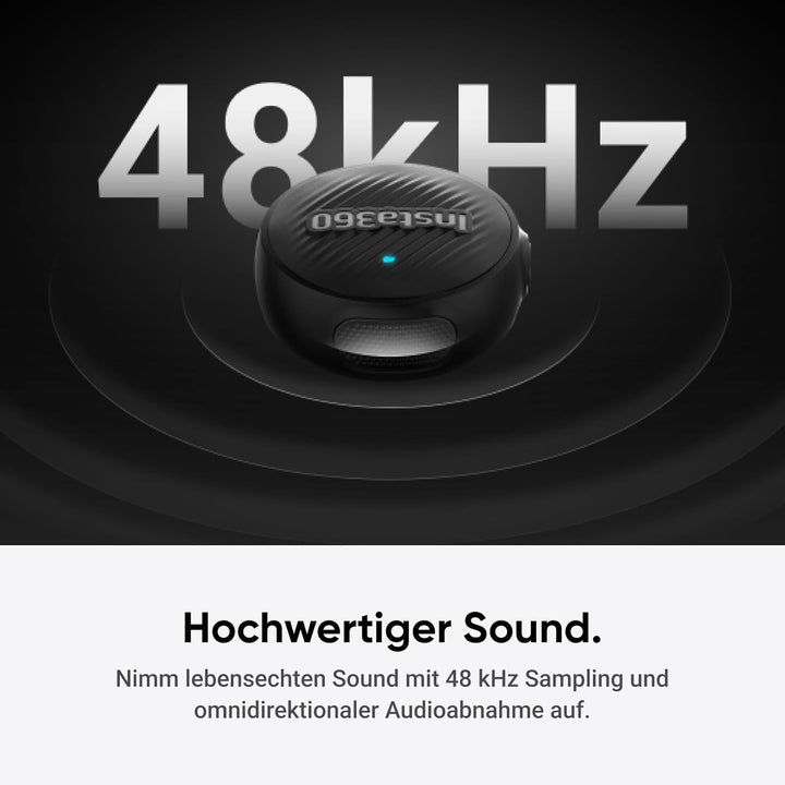 Insta360 Mic Air (1 TX + 1 RX), Rauschunterdrückung, 300 m Reichweite, Drahtloses Mikrofon für iPhon